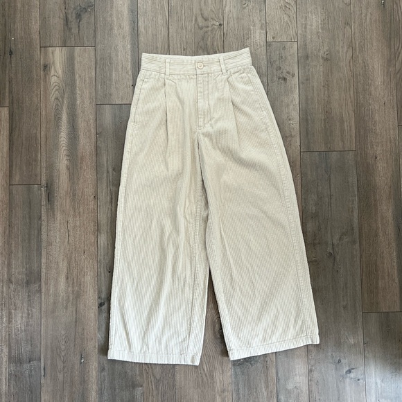 High Rise Wide Leg Cream Color Corduroy Pants Size Small - Picture 2 of 7